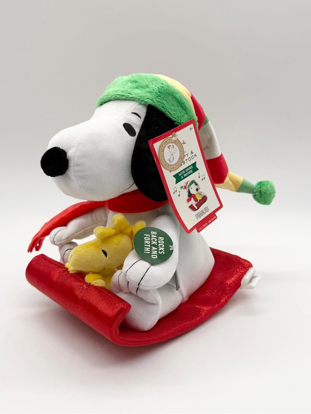 New Hallmark The Peanuts Sledding Snoopy & Woodstock Christmas Sound Motion